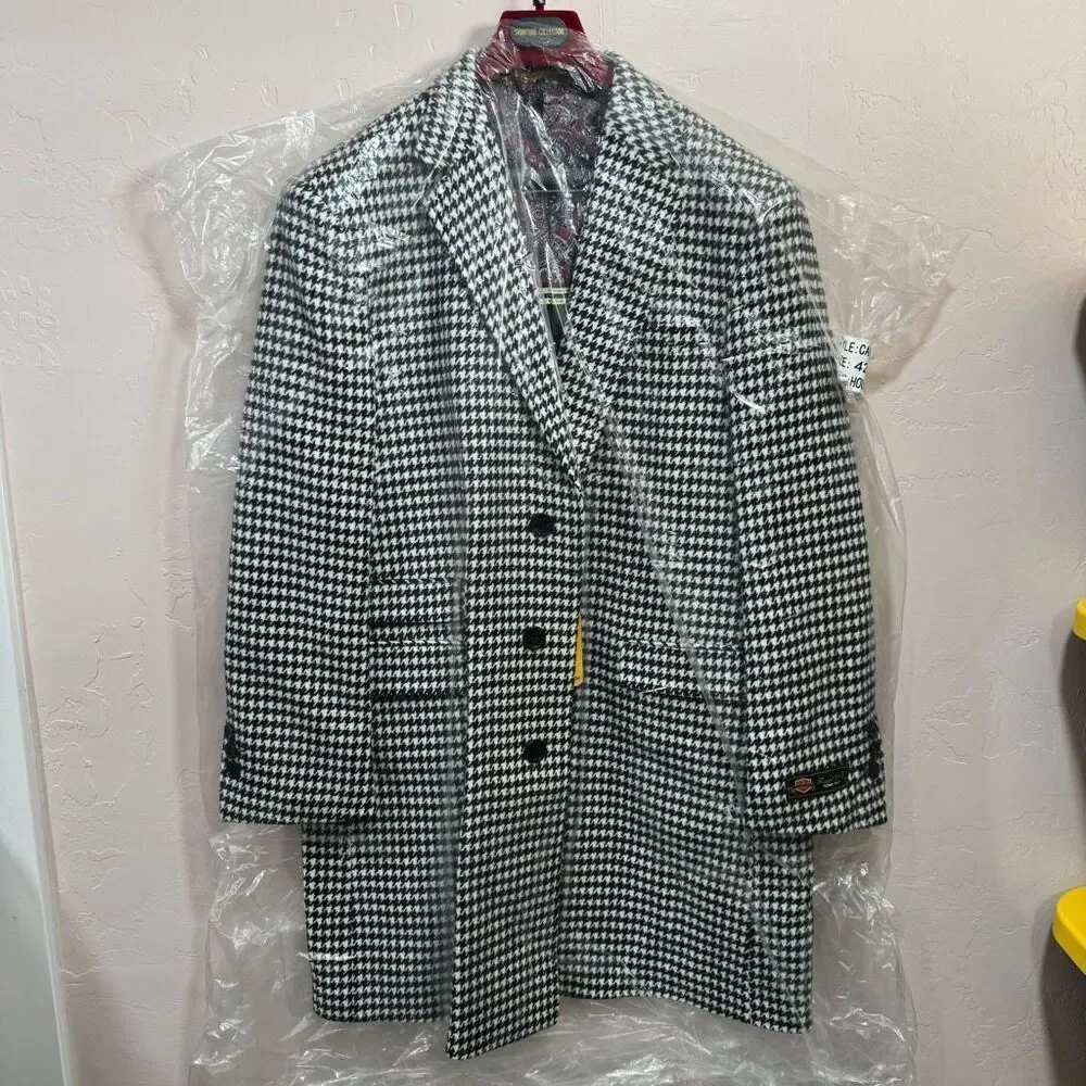 New Signature Collection Houndstooth Super 150’s High Twist Modern Fit Car Coat